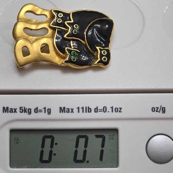 Vintage Danecraft Halloween Boo Brooch Black Cats Gold Tone Black Enamel Pin - Picture 9 of 9